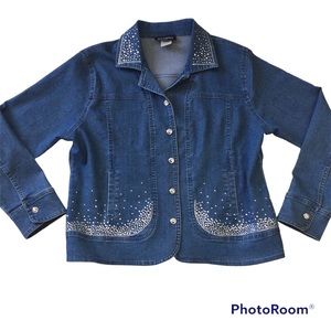 Crystal Embellished Denim Jean Jacket Size M